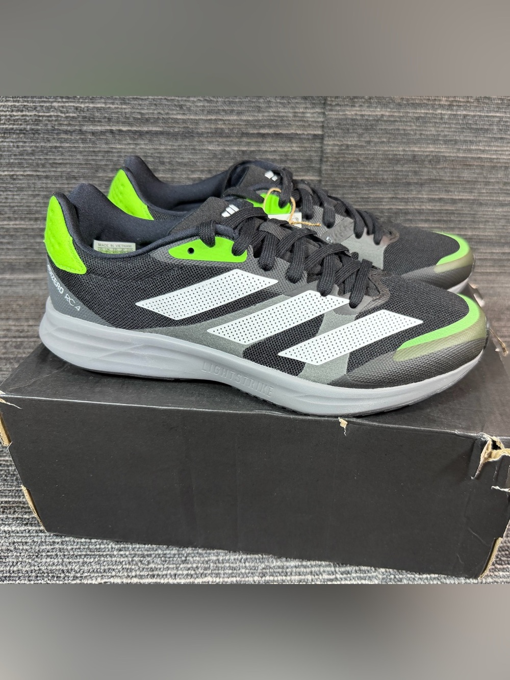 adidas adizero RC 4 M Running shoes Core Black/Cloud White/Solar Green Men 8 New